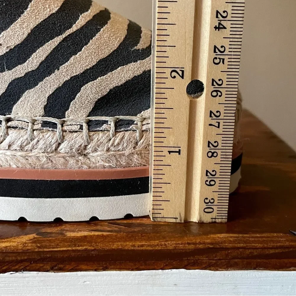 Vince Camuto Binadee Zebra Platform Espadrille Sandal Shoes Black Zip Ankle 7.5